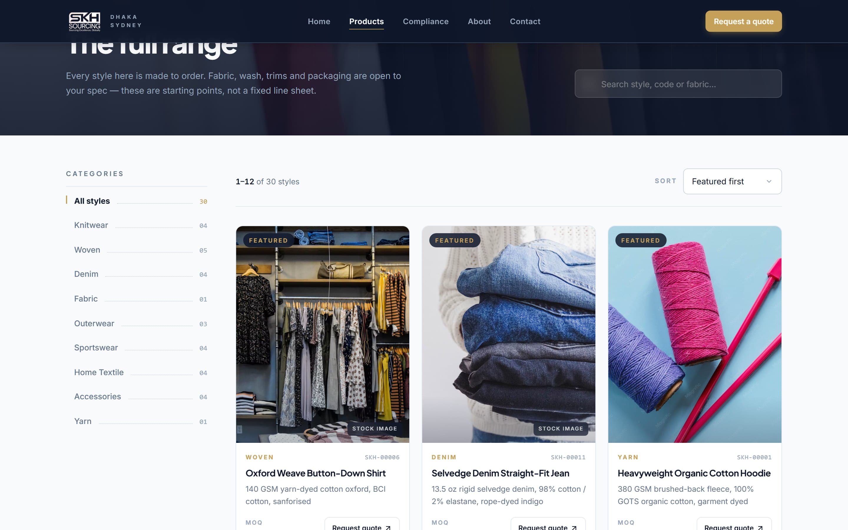 The range, filtered by category