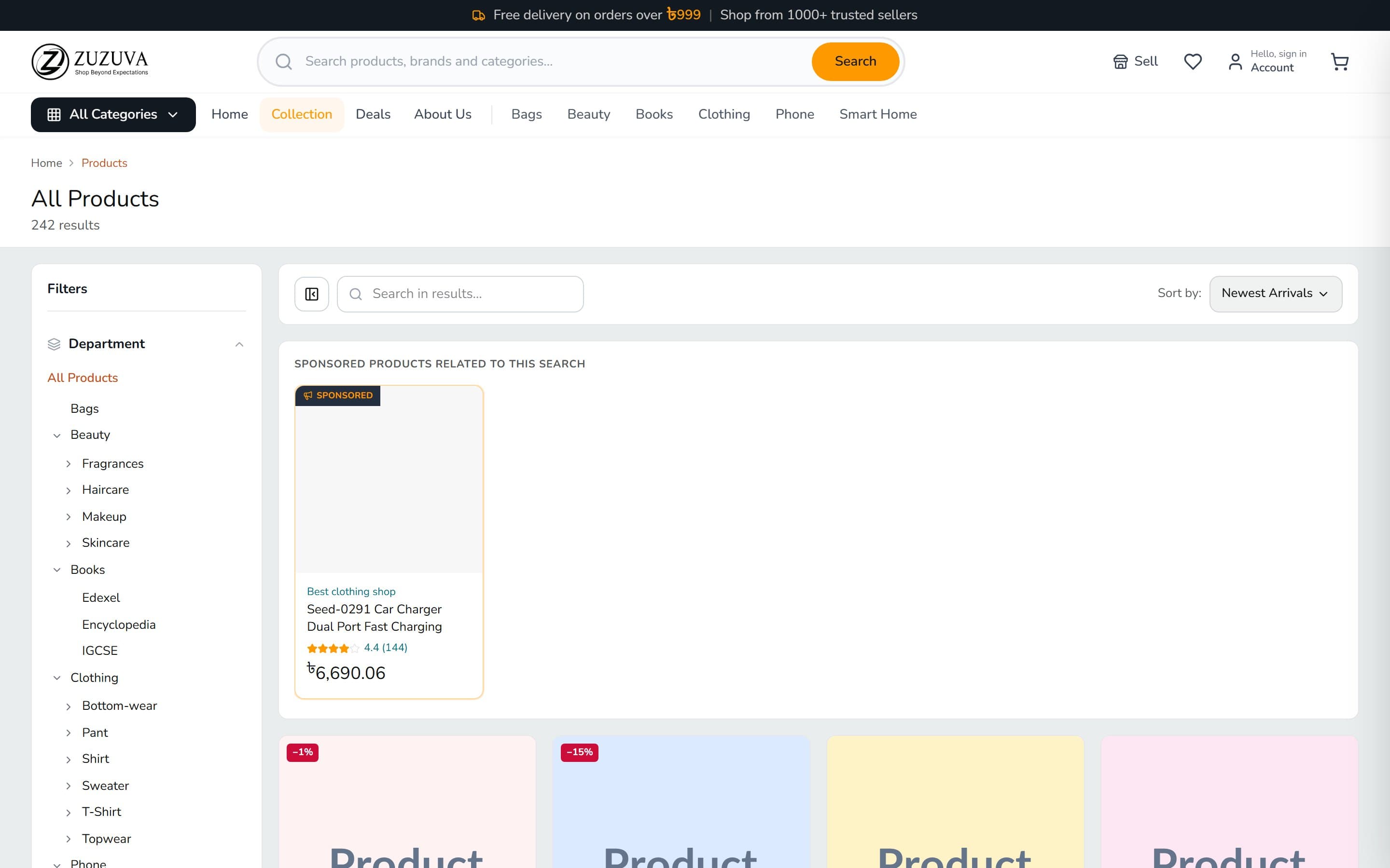 Catalogue with faceted filtering