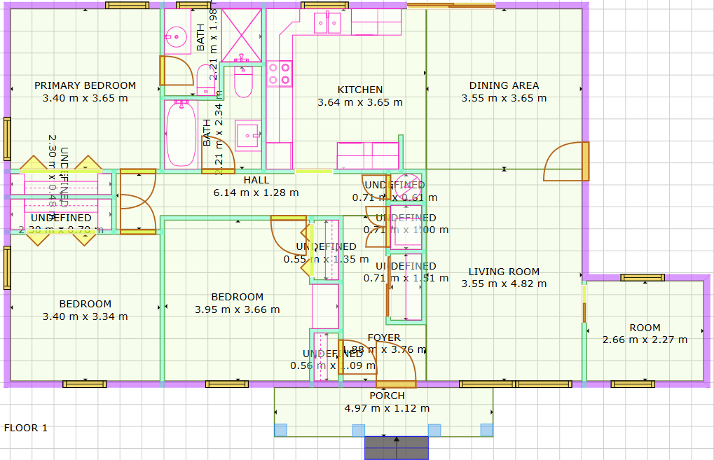 Colour-zoned 2D plan, measured and labelled room by room