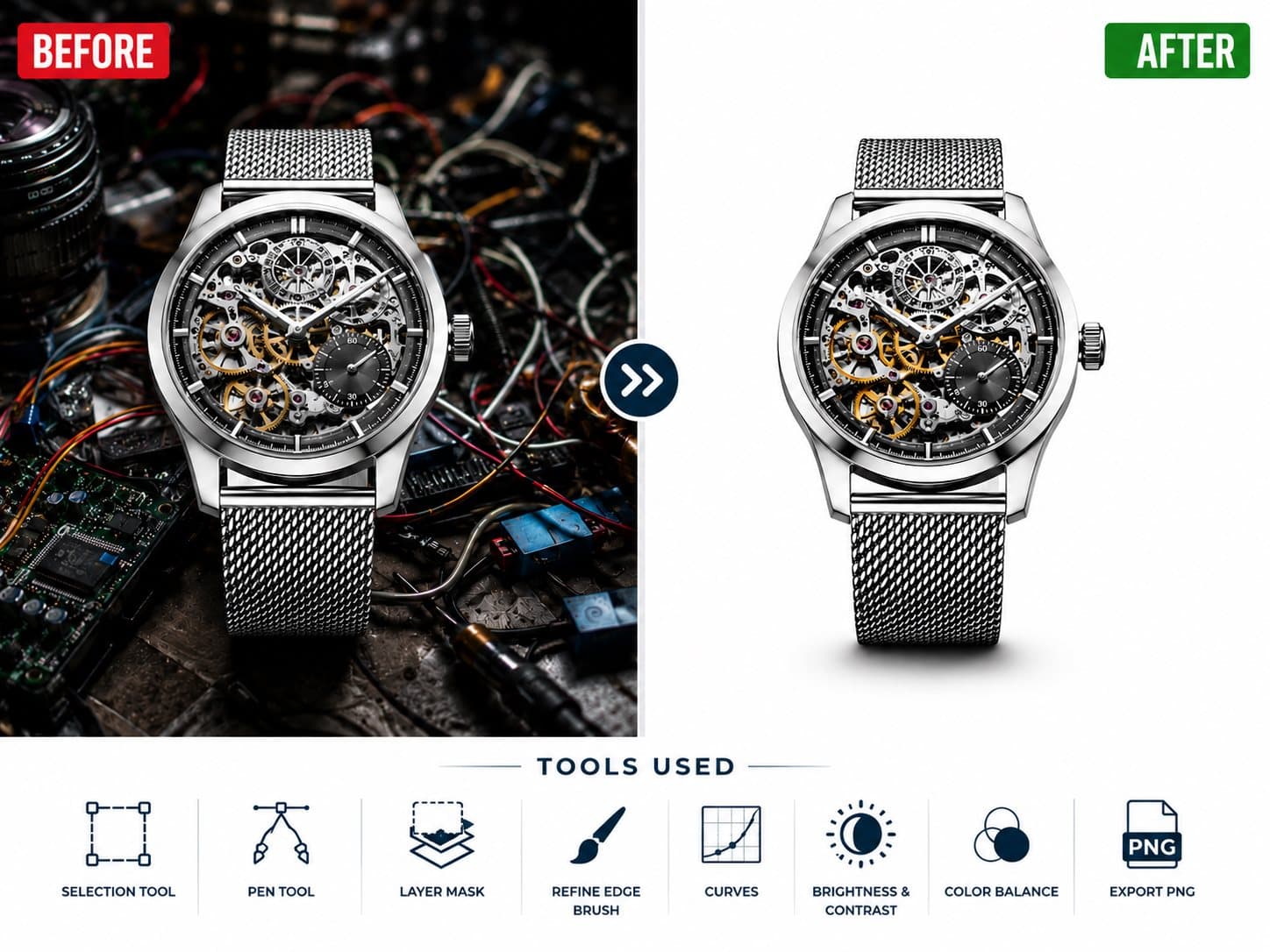 Skeleton dial and mesh bracelet lifted to pure white